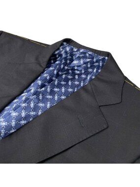 NEW Zilli Men's 100% Wool 3-Button Blazer Navy Windowpane Plaid • 40R US | 50 EU